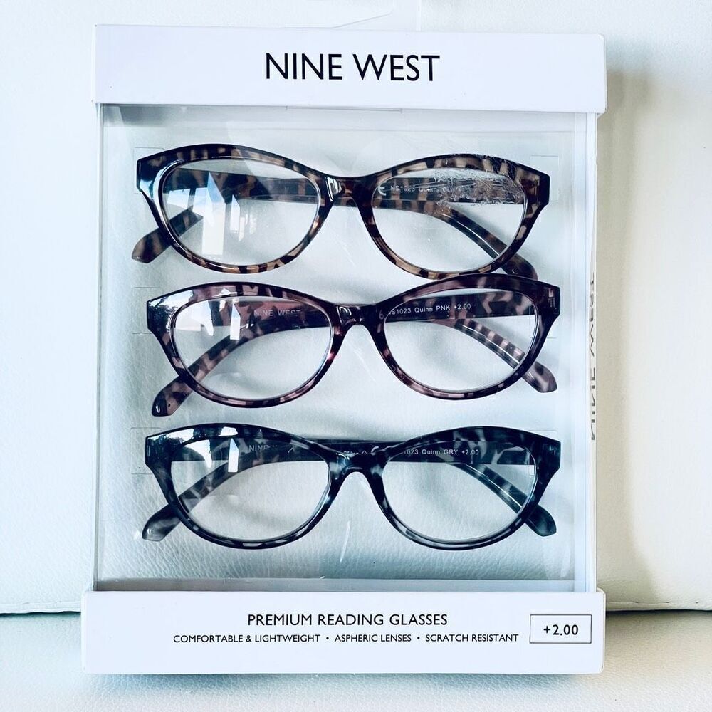 NWT 3 Pack 2.00 Nine West PremiumāReading Glasses animal Print Tan Purple & Grey